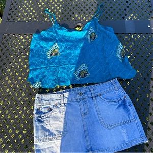Team NFL Blue Silk Jacksonville Jaguars Women’s Top in size Large with Skirt